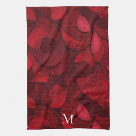 Donkerrood Abstract bladpatroon Theedoek (Verticaal)