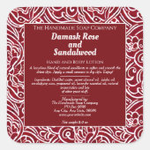 Donkerrood Abstract Cosmetica Flesetiket Vierkante Sticker (Voorkant)