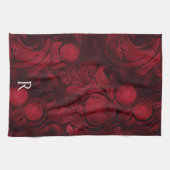 Donkerrood Abstract wervelpatroon monogram Theedoek (Horizontaal)