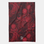 Donkerrood Abstract wervelpatroon monogram Theedoek (Verticaal)