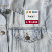 Donkerrood Attendee Badge Event Logo Pinback Squar Vierkante Button 5,1 Cm (In situ)