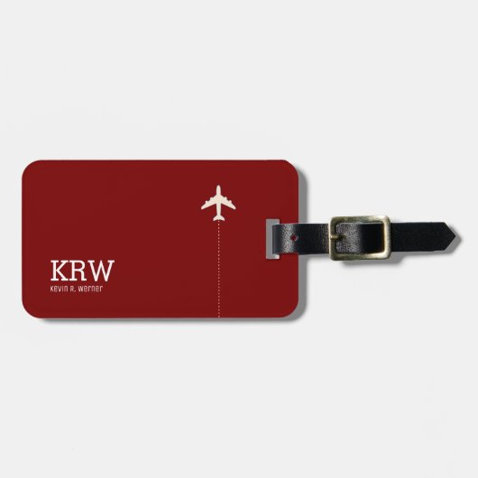 Donkerrood Bagagelabel met naam (Voorkant horizontaal)