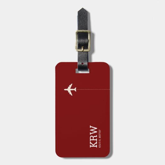 Donkerrood Bagagelabel met naam (Voorkant verticaal)