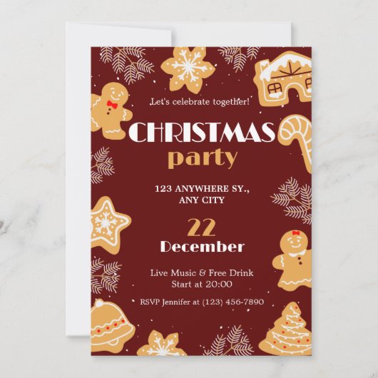 Donkerrood beige Schattige eenvoudig kerstfeest Kaart (Voorkant)