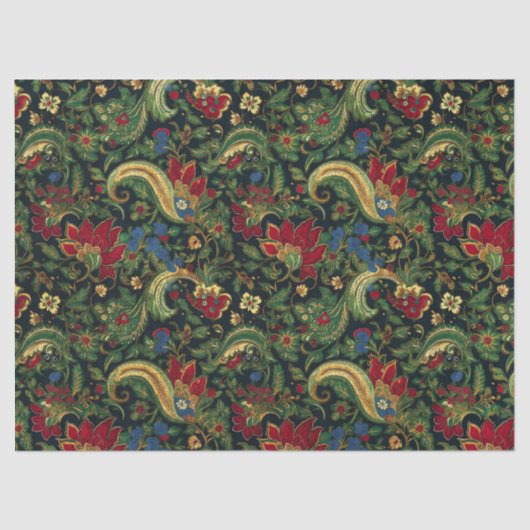 Donkerrood & Blauw Bloemen Chinoiserie Decoupage Tissuepapier (Voorkant)