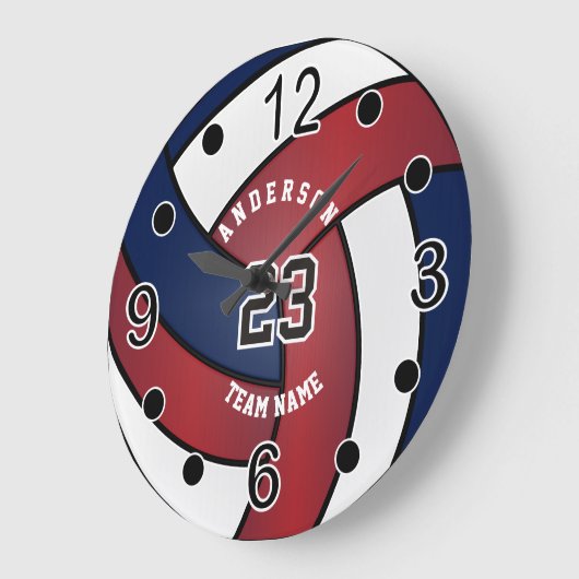 Donkerrood, blauw en wit volleybal grote klok (Hoek)