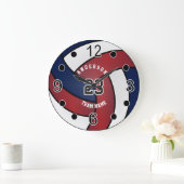 Donkerrood, blauw en wit volleybal grote klok (Huis)