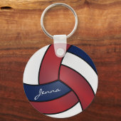 Donkerrood, blauw en wit volleybal sleutelhanger (Voorkant)