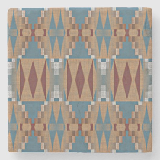 Donkerrood Blauwgroen Blauw Taupe Bruin Tribal Moz Stenen Onderzetter (Voorkant)