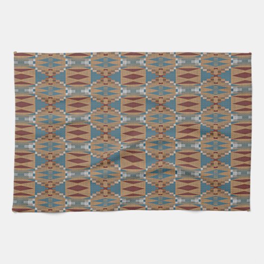 Donkerrood Blauwgroen Blauw Taupe Bruin Tribal Moz Theedoek (Horizontaal)