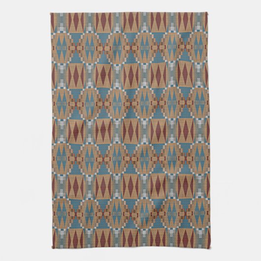 Donkerrood Blauwgroen Blauw Taupe Bruin Tribal Moz Theedoek (Verticaal)