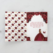 Donkerrood Bloembruin Haar Meisje Gelukkige Verjaa Kaart (Binnen)