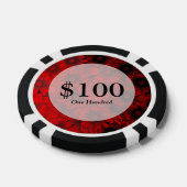 Donkerrood bloemmotief poker chips (Enkel)