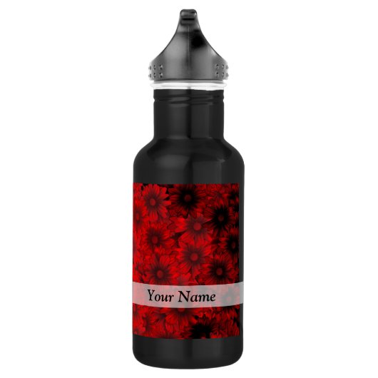 Donkerrood bloemmotief waterfles (Rechts)