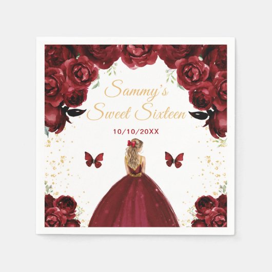 Donkerrood Blond Haar Prinses Sweet Sixteen Servet (Voorkant)
