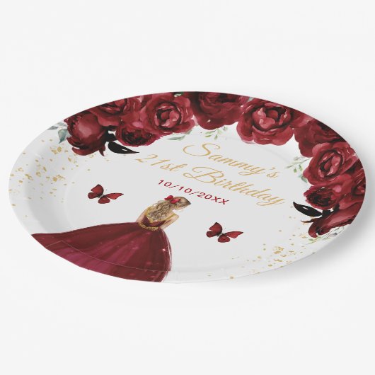 Donkerrood Blond Haar Prinses Verjaardagsfeest Papieren Bordje (Gekanteld)