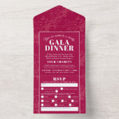Donkerrood botanisch patroon gala dinegebeurtenis all in one uitnodiging (Binnen)
