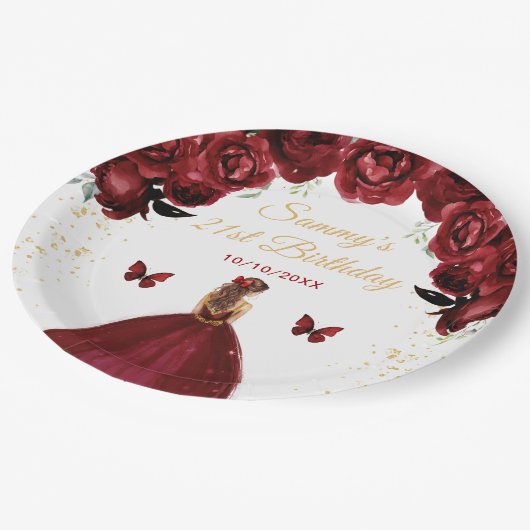 Donkerrood Bruin Haar Prinses Verjaardagsfeest Papieren Bordje (Gekanteld)