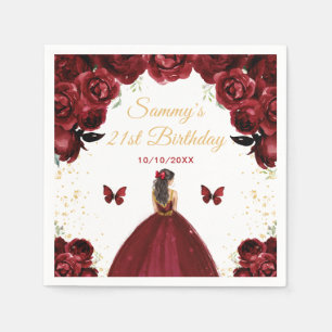 Donkerrood Brunette Hair Princess Verjaardagsfeest Servet