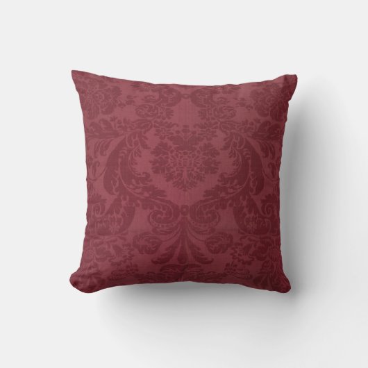 Donkerrood Damask Pattern Elegant Kussen (Voorkant)