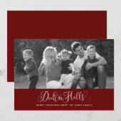 Donkerrood decor en kerstfotokaarten feestdagenkaart (Voorkant / Achterkant)