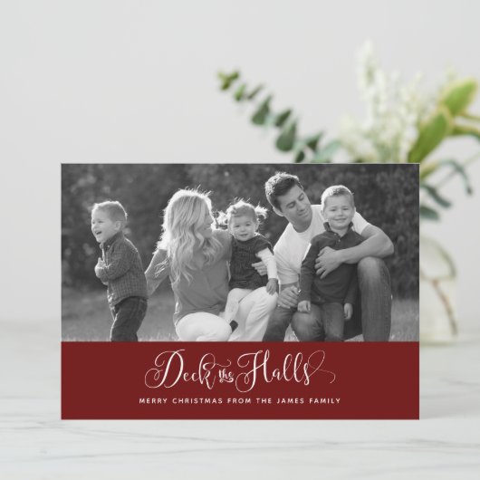 Donkerrood decor en kerstfotokaarten feestdagenkaart (Staand voorkant)