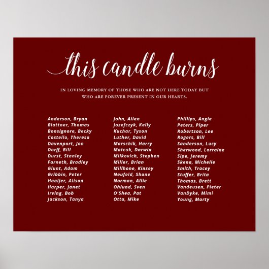 Donkerrood Deze kaars brandt School Reunion Memori Poster (Voorkant)