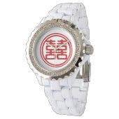 Donkerrood dubbel geluk - rond horloge (Gekanteld)