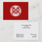 Donkerrood dubbel geluk - rond visitekaartje (Voorkant / Achterkant)