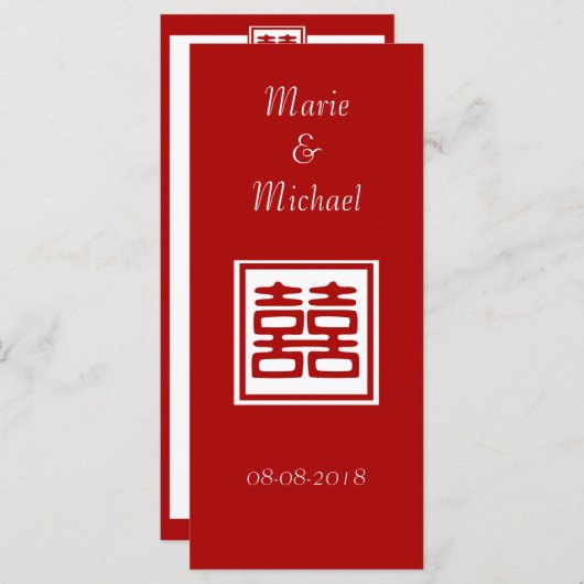 Donkerrood dubbel geluk - vierkant menu (Voorkant / Achterkant)