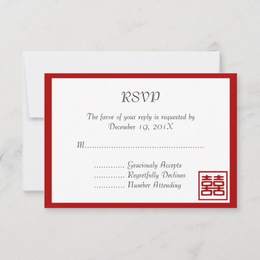 Donkerrood dubbel geluk - vierkant RSVP kaartje (Achterkant)