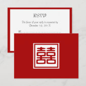 Donkerrood dubbel geluk - vierkant RSVP kaartje (Voorkant / Achterkant)