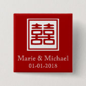 Donkerrood dubbel geluk - vierkant vierkante button 5,1 cm (Voorkant)