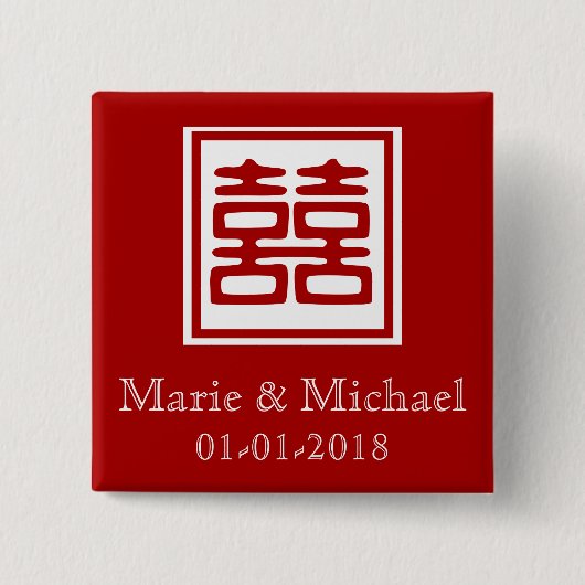 Donkerrood dubbel geluk - vierkant vierkante button 5,1 cm (Voorkant)