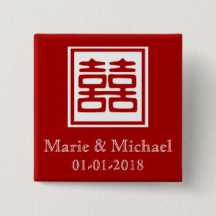 Donkerrood dubbel geluk - vierkant vierkante button 5,1 cm