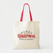 Donkerrood elegant kersttekstontwerp tote bag (Voorkant)