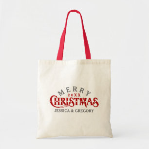 Donkerrood elegant kersttekstontwerp tote bag