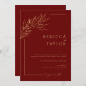 Donkerrood Elegant Minimale bruiloft uitnodiging (Voorkant / Achterkant)