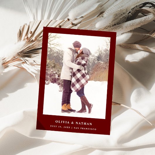 Donkerrood Elegante Tekst en Foto | Bruiloft Save The Date