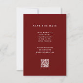 Donkerrood Elegante Tekst en Foto | QR-code bruilo Save The Date (Achterkant)