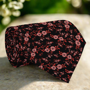 Donkerrood Elegante Tiny Bloemen Patroon Wedding Stropdas