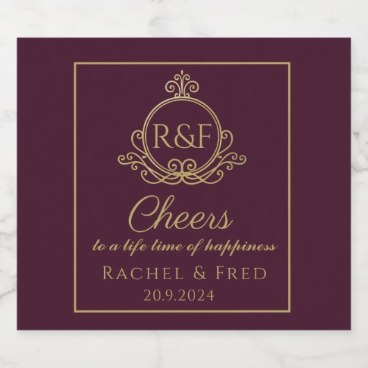 Donkerrood ellegant Golden Calligraphy Wedding Sparkling Wijnetiket (Enkel label)