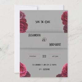 Donkerrood en beige huwelijksuitnodiging kaart