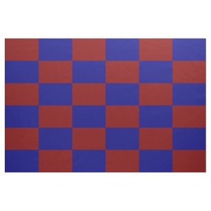 Donkerrood en blauw gevarieerd rechthoekig patroon stof