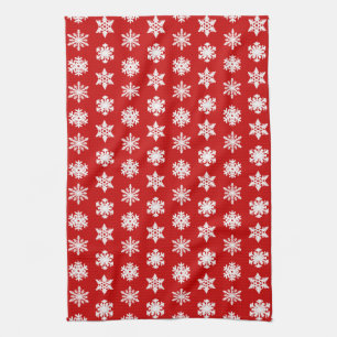 Donkerrood en de witte Sneeuwvlokken van Ikat - Theedoek