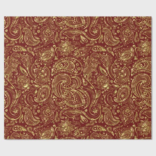 Donkerrood en glanzend goudgroen patroonpatroon cadeaupapier (Vlak)