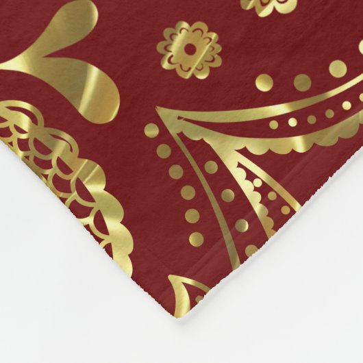 Donkerrood en glanzend goudgroen patroonpatroon fleece deken (Hoek)