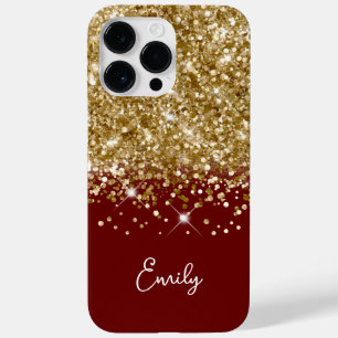 Donkerrood en goud glitter glamour Case-Mate iPhone 14 pro max hoesje