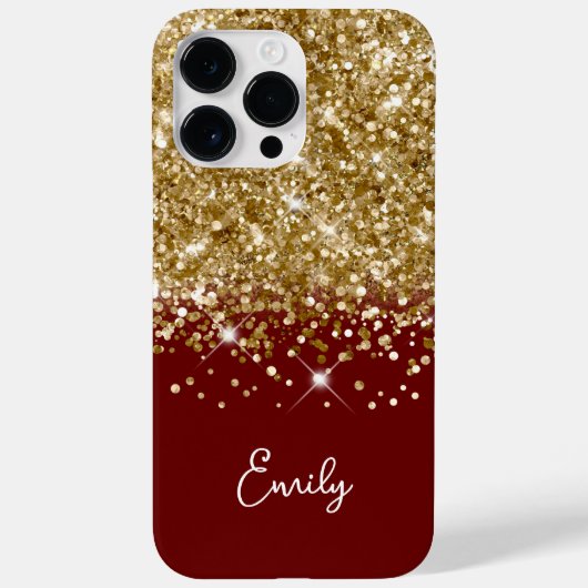 Donkerrood en goud glitter glamour Case-Mate iPhone case (Achterkant)
