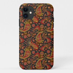 Donkerrood en goud paisleymotief iPhone 11 hoesje